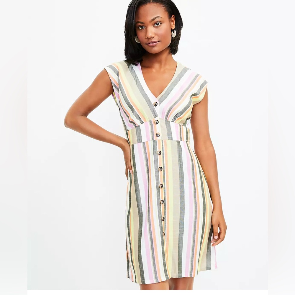 Loft Striped Button Flare Dress